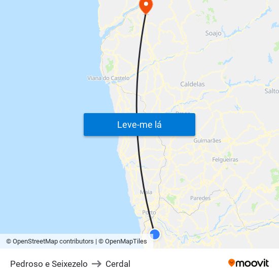Pedroso e Seixezelo to Cerdal map