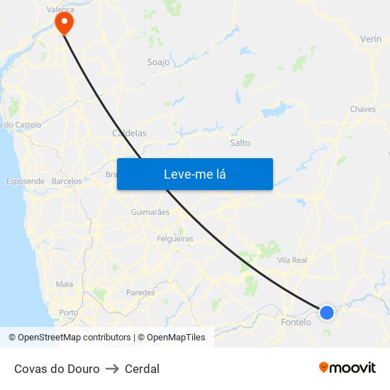 Covas do Douro to Cerdal map