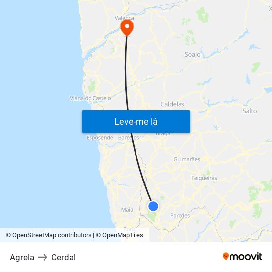 Agrela to Cerdal map