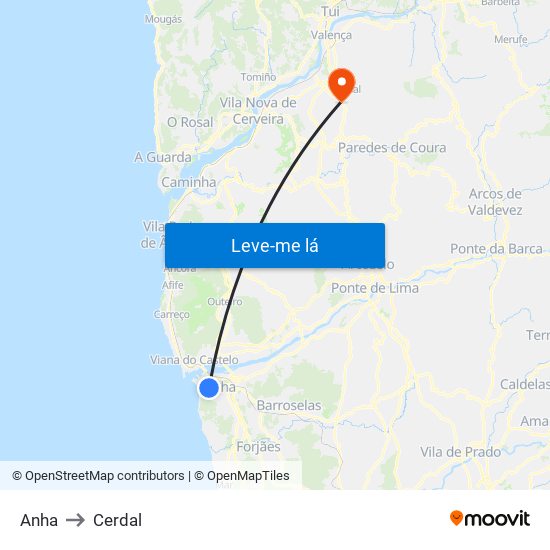 Anha to Cerdal map