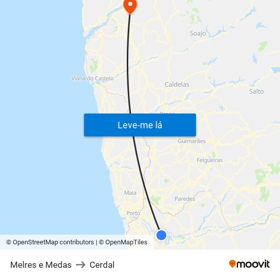Melres e Medas to Cerdal map