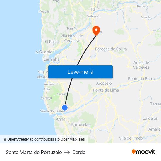 Santa Marta de Portuzelo to Cerdal map