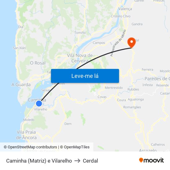 Caminha (Matriz) e Vilarelho to Cerdal map