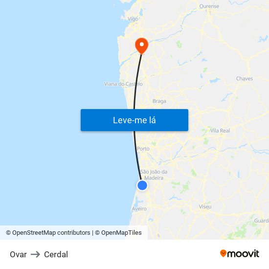 Ovar to Cerdal map