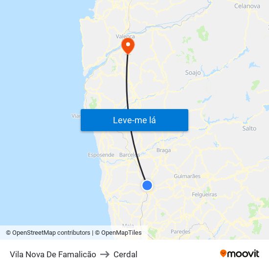 Vila Nova De Famalicão to Cerdal map