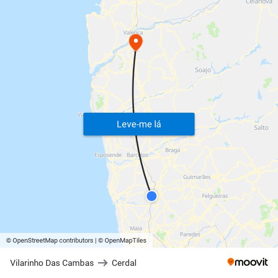 Vilarinho Das Cambas to Cerdal map