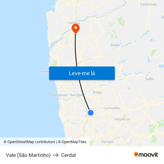 Vale (São Martinho) to Cerdal map