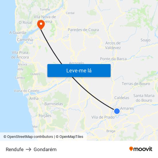 Rendufe to Gondarém map