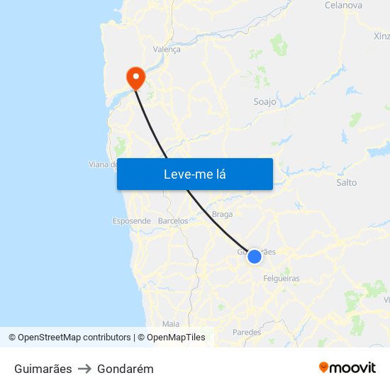 Guimarães to Gondarém map