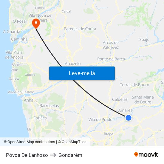 Póvoa De Lanhoso to Gondarém map