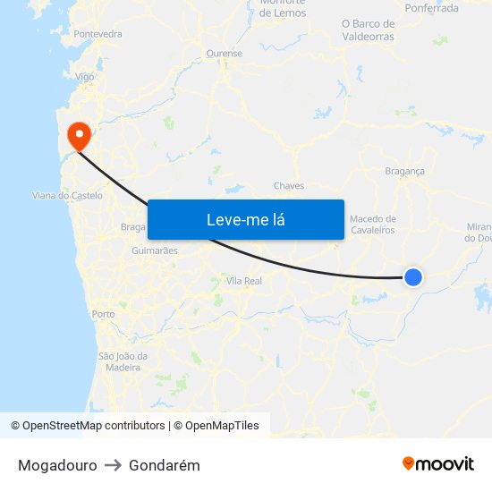 Mogadouro to Gondarém map