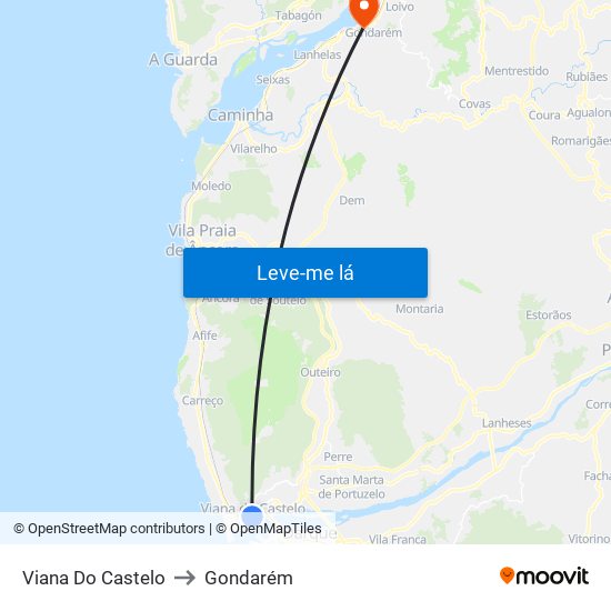 Viana Do Castelo to Gondarém map