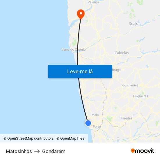 Matosinhos to Gondarém map
