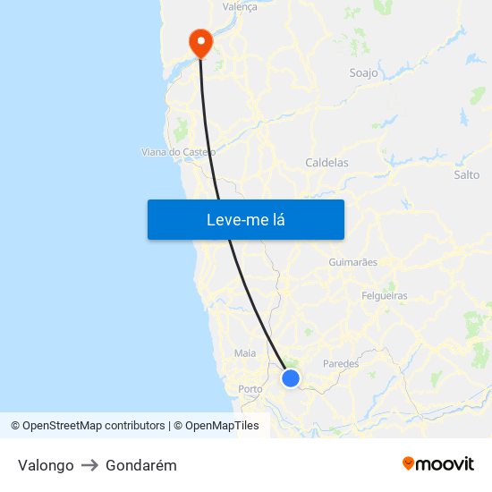 Valongo to Gondarém map