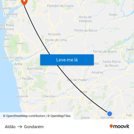 Aldão to Gondarém map