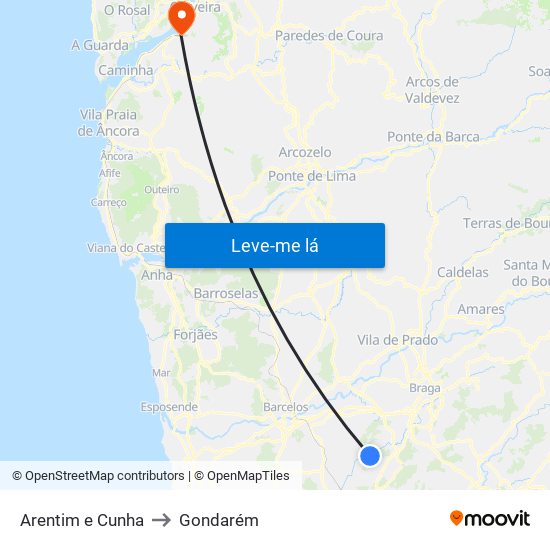 Arentim e Cunha to Gondarém map