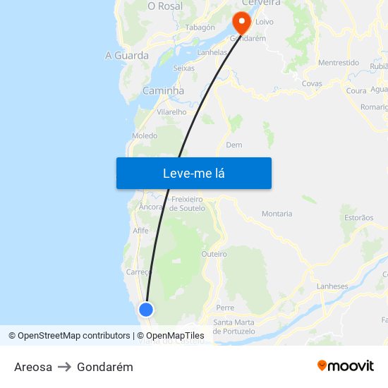 Areosa to Gondarém map