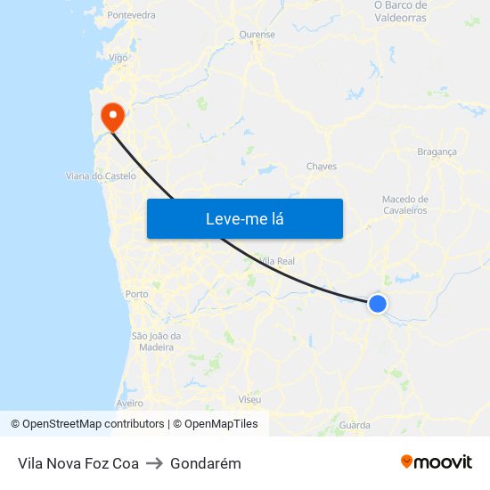 Vila Nova Foz Coa to Gondarém map