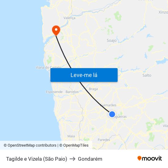Tagilde e Vizela (São Paio) to Gondarém map