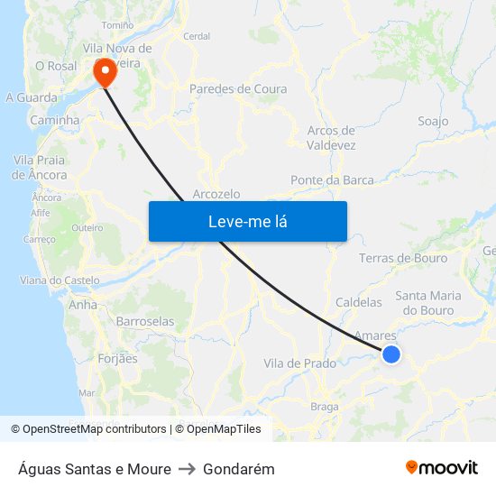 Águas Santas e Moure to Gondarém map