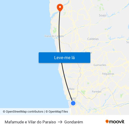 Mafamude e Vilar do Paraíso to Gondarém map
