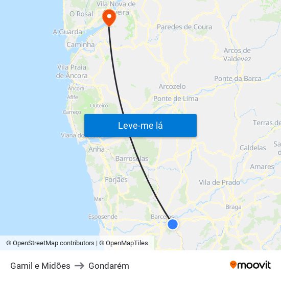 Gamil e Midões to Gondarém map
