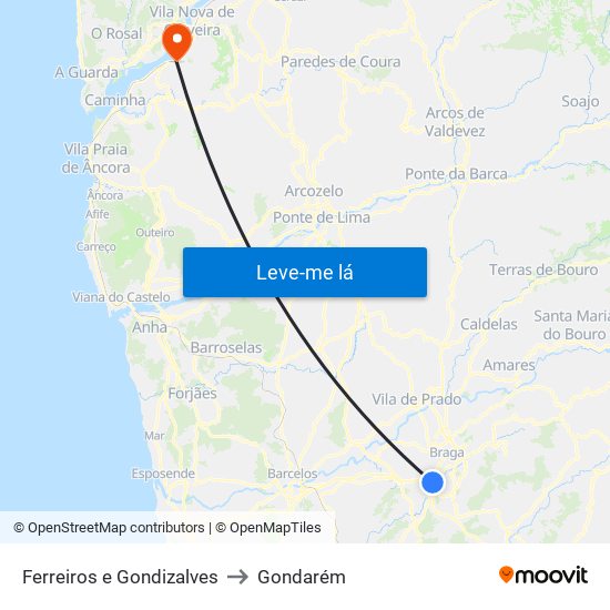 Ferreiros e Gondizalves to Gondarém map