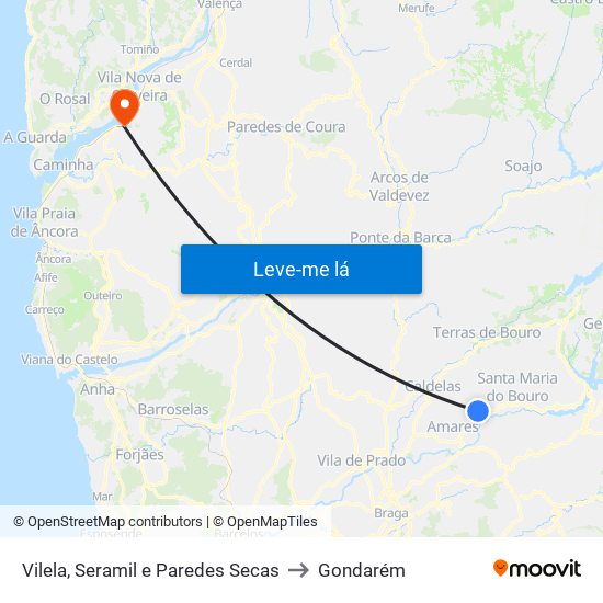 Vilela, Seramil e Paredes Secas to Gondarém map