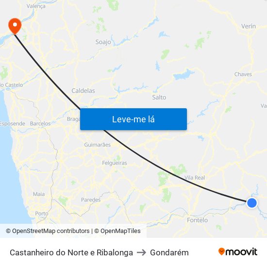 Castanheiro do Norte e Ribalonga to Gondarém map