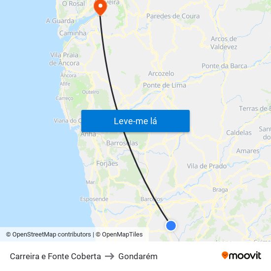 Carreira e Fonte Coberta to Gondarém map