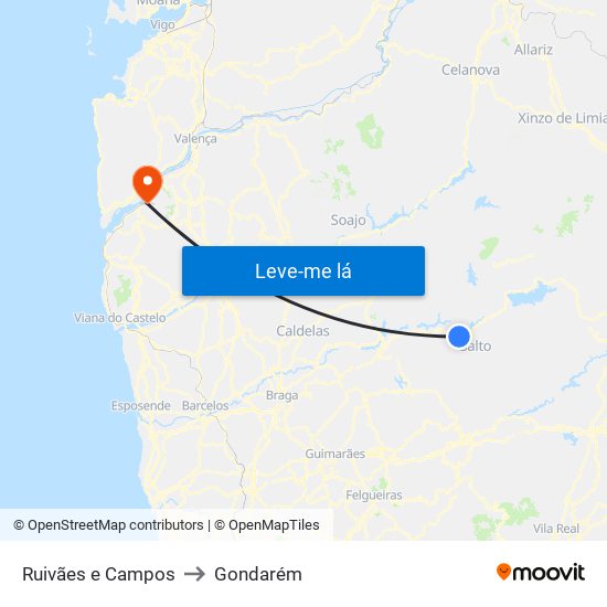 Ruivães e Campos to Gondarém map