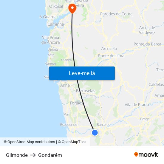 Gilmonde to Gondarém map