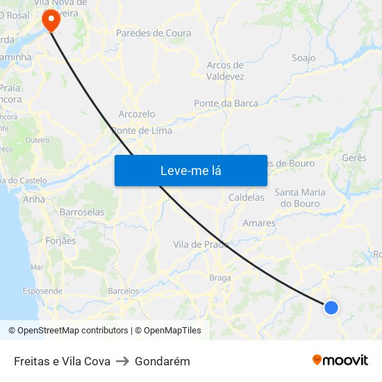 Freitas e Vila Cova to Gondarém map