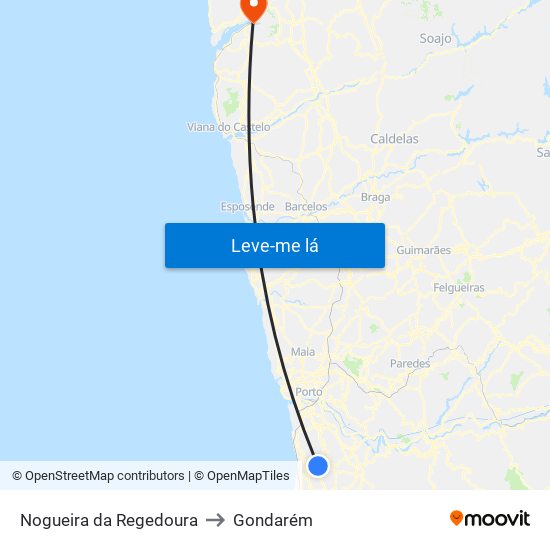 Nogueira da Regedoura to Gondarém map