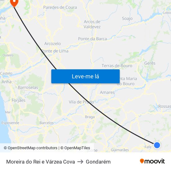 Moreira do Rei e Várzea Cova to Gondarém map