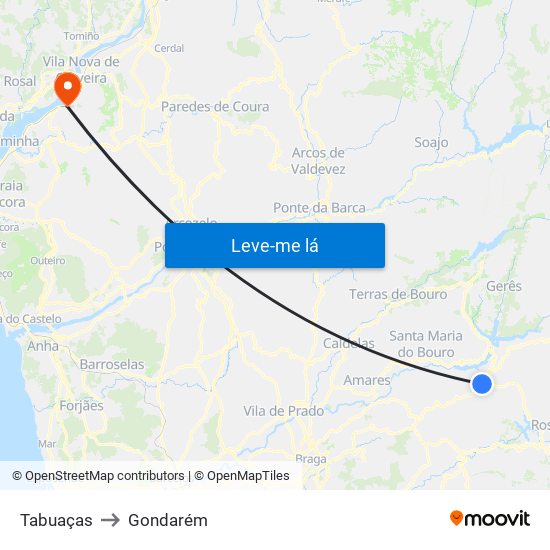 Tabuaças to Gondarém map