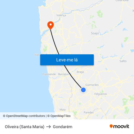 Oliveira (Santa Maria) to Gondarém map