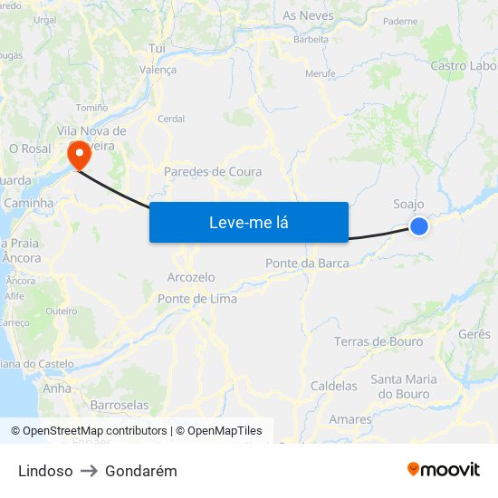 Lindoso to Gondarém map