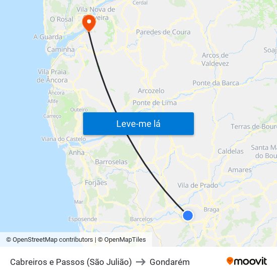 Cabreiros e Passos (São Julião) to Gondarém map