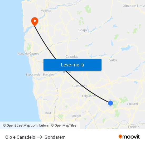 Olo e Canadelo to Gondarém map