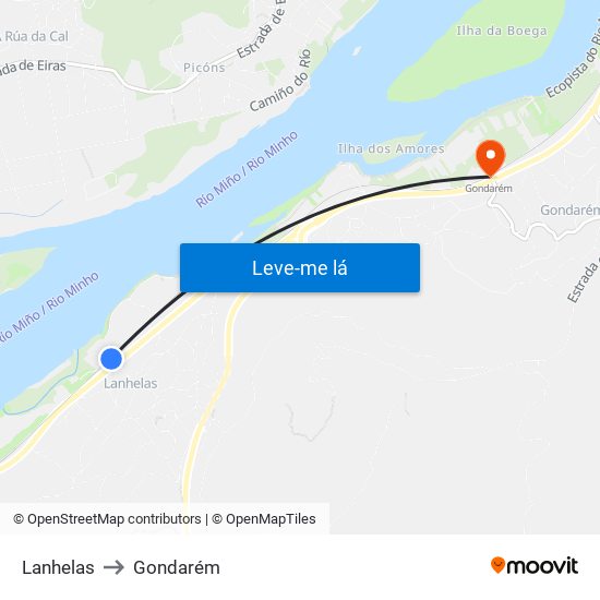 Lanhelas to Gondarém map