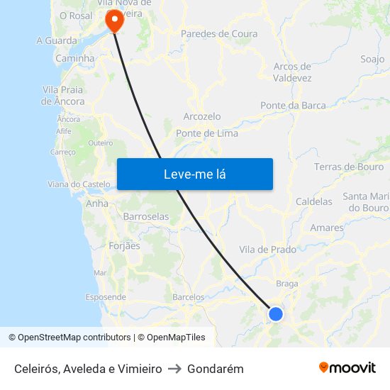 Celeirós, Aveleda e Vimieiro to Gondarém map