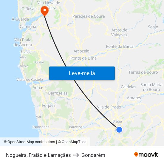Nogueira, Fraião e Lamaçães to Gondarém map