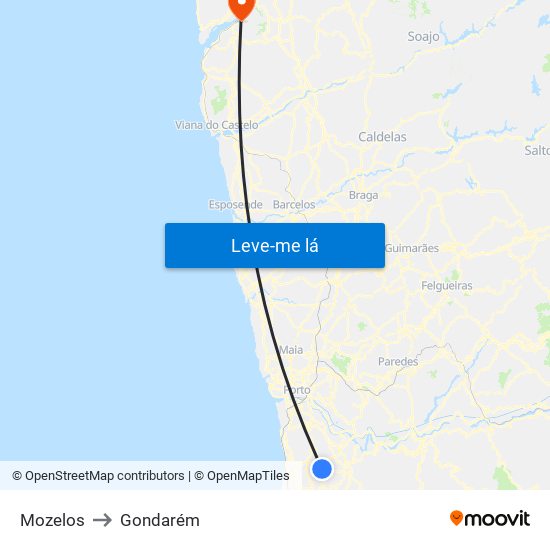 Mozelos to Gondarém map