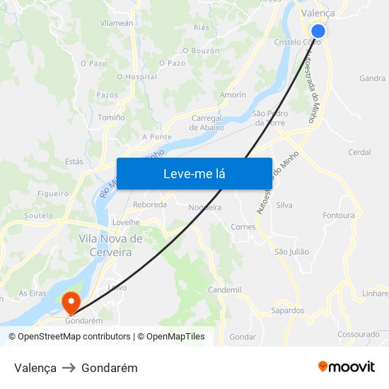 Valença to Gondarém map