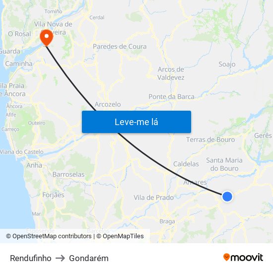 Rendufinho to Gondarém map