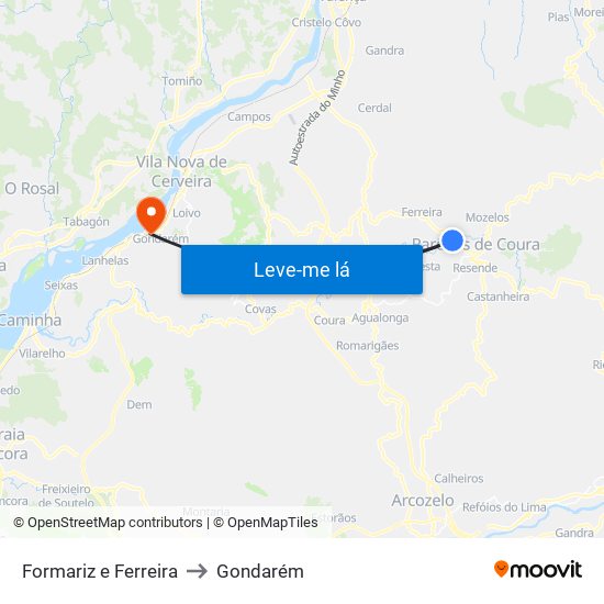 Formariz e Ferreira to Gondarém map