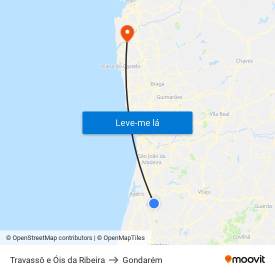 Travassô e Óis da Ribeira to Gondarém map