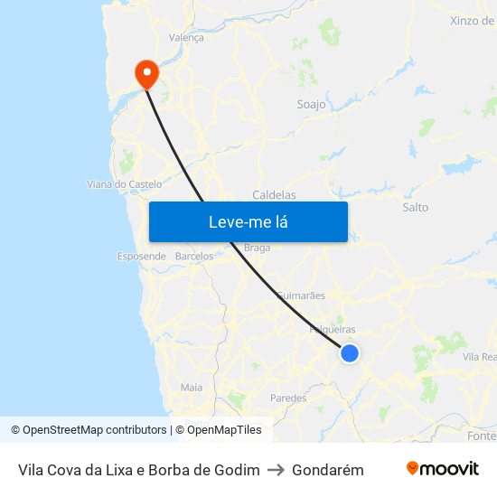 Vila Cova da Lixa e Borba de Godim to Gondarém map