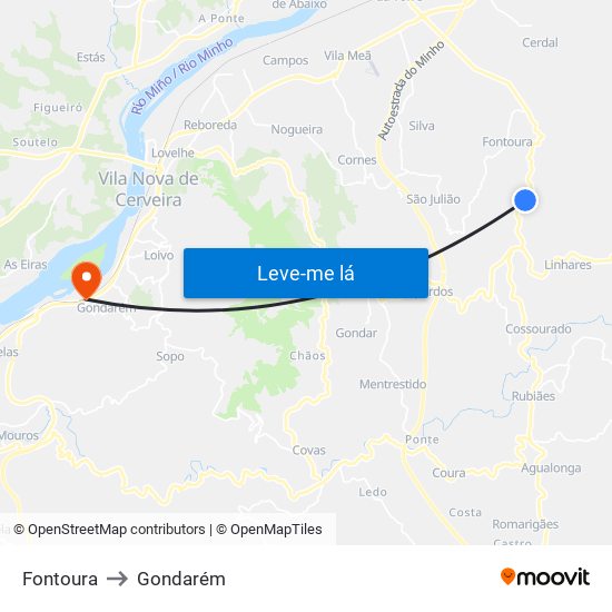 Fontoura to Gondarém map